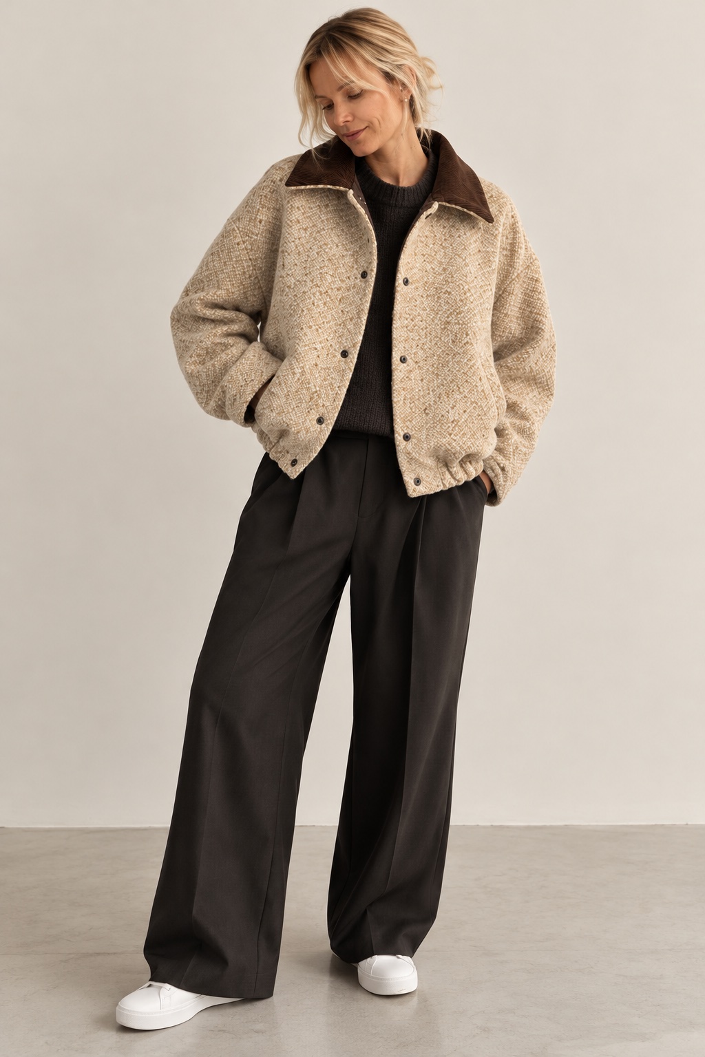 Wełniana kurtka BOMBER BEIGE - obrazek 2